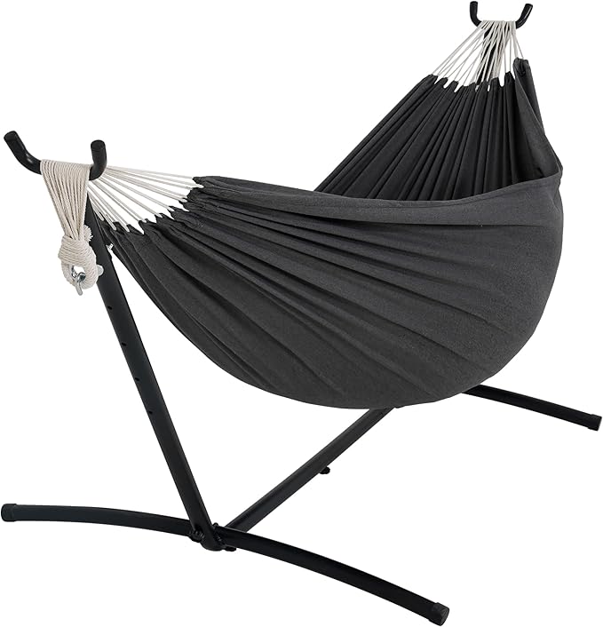 Lazy Daze Hammocks Double Hammock with 9ft Space-Saving Steel Stand Includes Portable Carrying Case, 450 Pounds Capacity (Dark Grey)