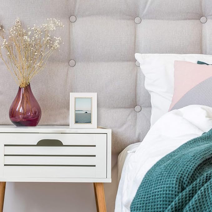 GraduationMall 4x6 Picture Frames, Real Glass, Display Photos for Wall or Tabletop, White with Gold Beads, 2-Pack