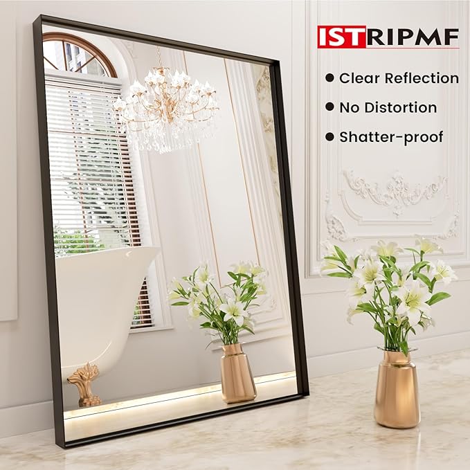 Black Bathroom Mirror, 22x30 inch Black Vanity Mirror with Metal Frame, Tempered Glass, Square Corner, Farmhouse, Entryway, Wall Mounted Rectangle Mirror(Vertical/Horizontal)