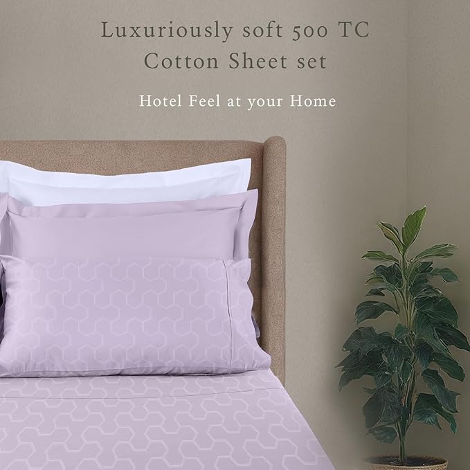 Threadmill Cotton Twin Sheet Set | 500TC 100% Cotton Sheets for Twin Size Bed | Damask Jacquard Sateen Twin Bed Sheets Set with 15” Deep Pocket | Soft Breathable 3-Piece Cooling Sheet Set | Lilac