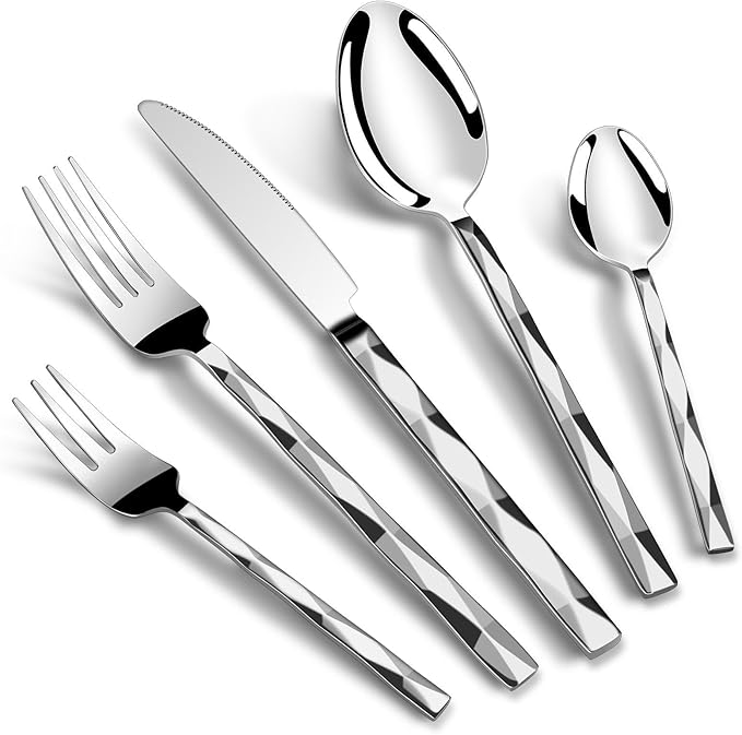 SSGP 20 Piece Flatware Set for 4, 18/10 Stainless Steel Silverware Set, Mirror Finish, Heavy-Duty, Dishwasher Safe, Elegant & Durable, Modern Design Cutlery Set for Home Home/Hotel/Wedding