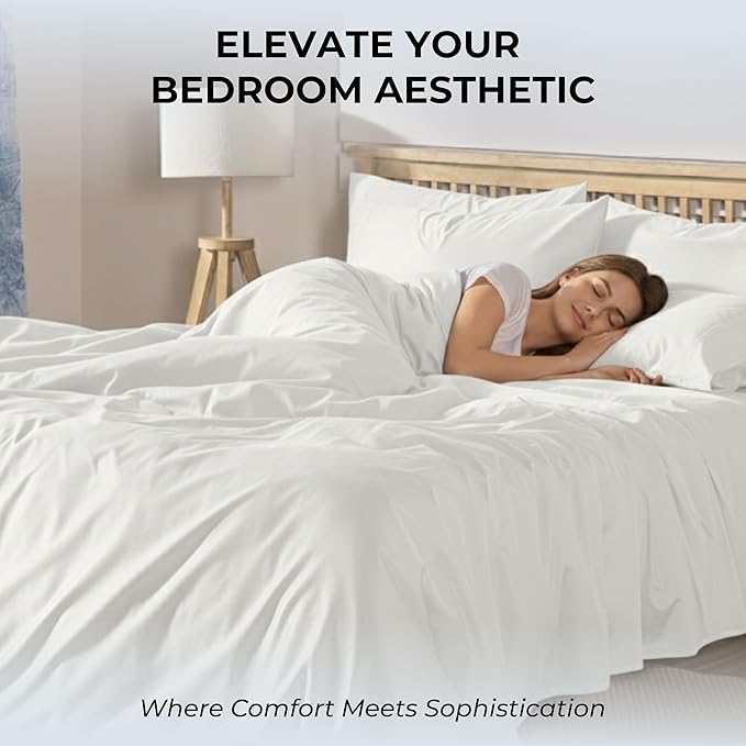 100% Natural Cotton Bed Sheets | 500 TC Single-Ply Sateen Weave Twin XL Sheets | Soft, Breathable, Hypoallergenic Solid 3-Piece Bedding with Deep Pocket Fitted, Flat, Pillowcase | White