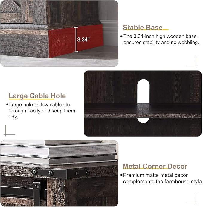 T4TREAM Farmhouse TV Stand for 75 Inch TV, Rustic Entertainment Center w/Sliding Barn Door, Large Media Console Cabinet w/Storage Shelves, Wood Television Stand for Living Room, Dark Rustic Oak