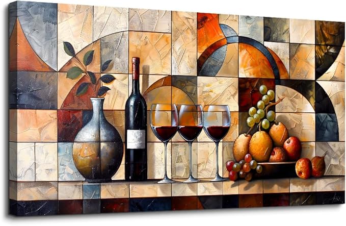 PHAOHUAXM Large Canvas Wall Art For Living Room Office Restaurant Wall Decor For Bedroom Abstract Wine Glass Oil painting Framed Decor Printing Artwork Farmhouse Home Decor Mural Aesthetics 30"X60"