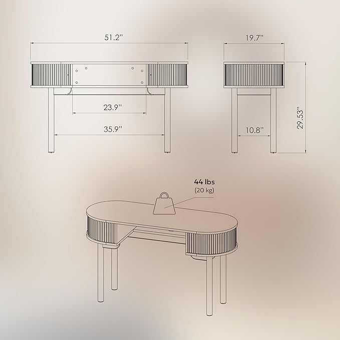 WERMO 51'' Small Wood Writing Desk and Makeup Vanity Desk with Storage and Sliding Doors - Narrow Computer and Work Table for Home Office, Modern Vanity, Brown Dressing Table for Bedroom (Walnut)