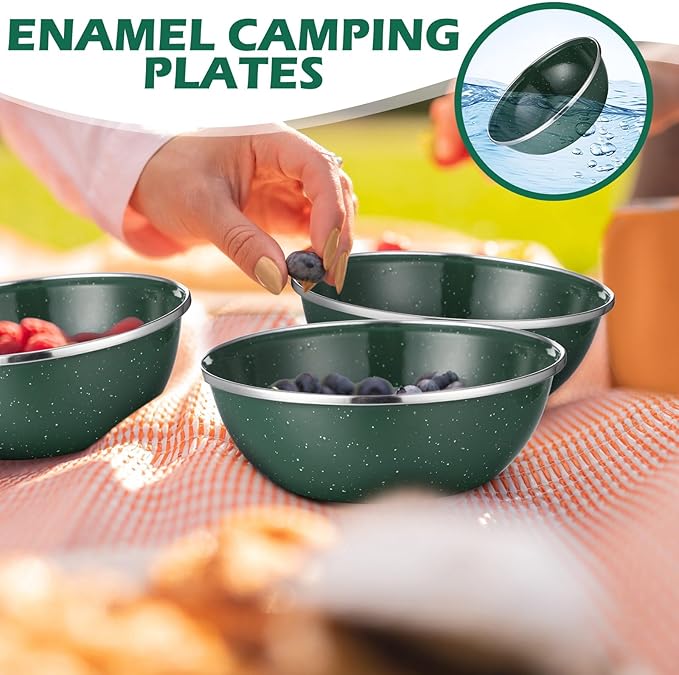 Sawysine 8 Pcs 6 Inch Enamel Bowl for Camping and Backpacking Enamelware Mixing Bowls Camping Cookware for Outdoor Cooking, Picnic, Snacks, Home, Farmhouse