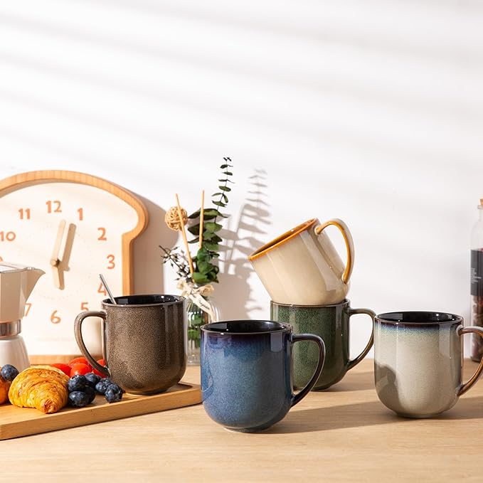 LERATIO 12OZ Ceramic Coffee Mugs Set of 6, Large Porcelain Coffee Cups With Large Handle For Latte,Cappuccino,Milk,Cocoa,|Dishwasher&Microwave Safe Mug Sets,Ideal for Man,Woman,Dad, Mom-Mixing