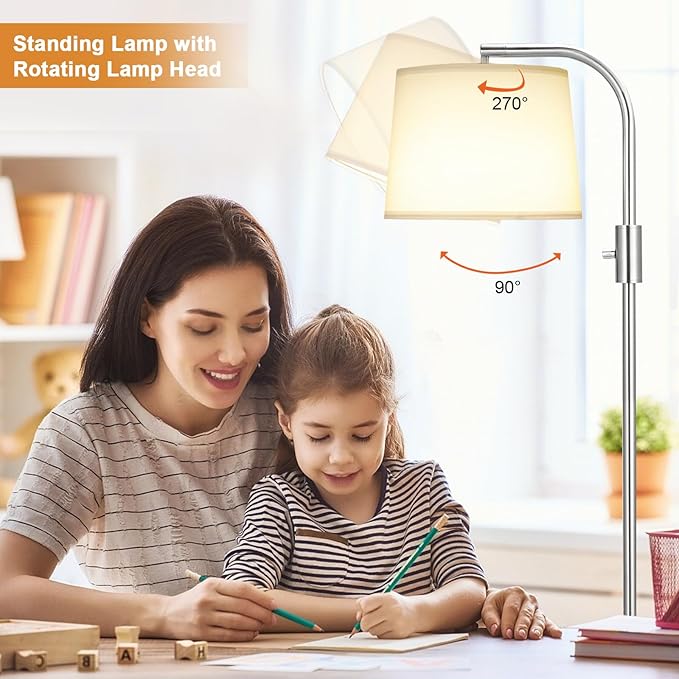 Ambimall 𝐅𝐮𝐥𝐥𝐲 𝐃𝐢𝐦𝐦𝐚𝐛𝐥𝐞 𝐅𝐥𝐨𝐨𝐫 𝐋𝐚𝐦𝐩 - Floor Lamps 9W LED Light Bulbs, Standing Lamps for Living Room, Modern Standing Light Tall Lamp (Sliver and White)