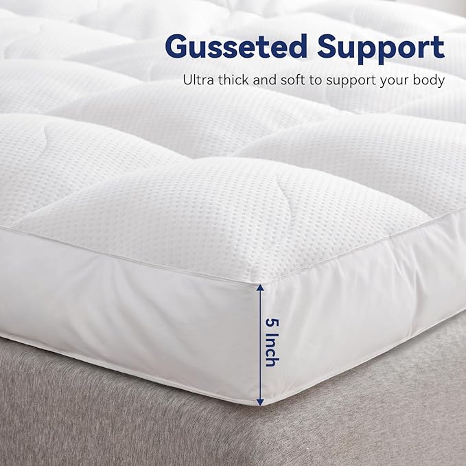 Dual Layer 5 Inch Goose Feather Mattress Topper King Size, 4 Inch Goose Feather Plus 1 Inch Down Alternative Pillow Top, Medium Firm Featherbed with Adjustable Straps(78"x80", Wavy)