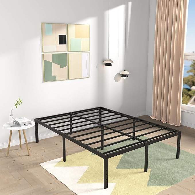18 Inch Full Size Bed Frame Heavy Duty Metal Platform No Box Spring Needed, Maximum Storage, Easy Assembly, Noise Free, Black