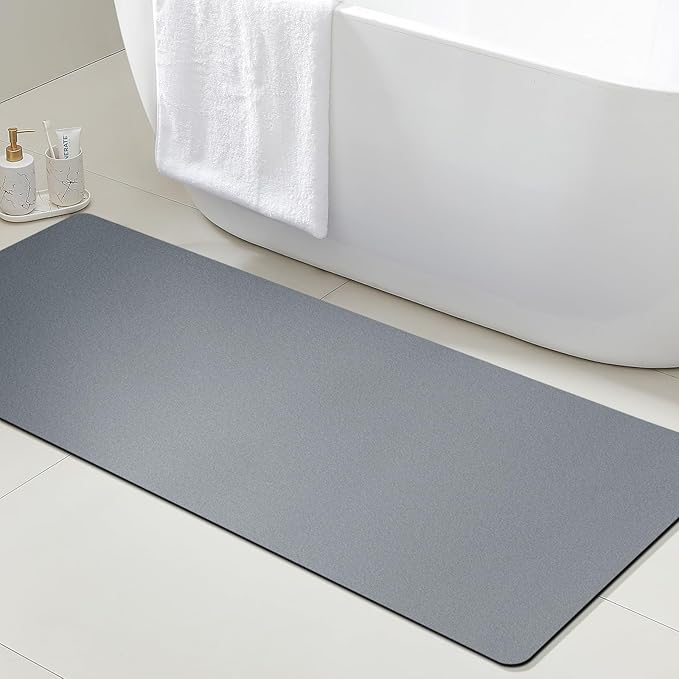 Ultra Thin Non-Slip Bath Mat Fit Under Door, Upgrade Backing Non Slip Bath Mat, Quick Dry Ultra Absorbent Bathroom Rugs, Machine Washable Bath Mats for Bathroom, Bathtub & Kitchen, Grey, 48"x20"
