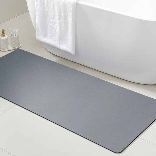 Ultra Thin Non-Slip Bath Mat Fit Under Door, Upgrade Backing Non Slip Bath Mat, Quick Dry Ultra Absorbent Bathroom Rugs, Machine Washable Bath Mats for Bathroom, Bathtub & Kitchen, Grey, 59"x20"