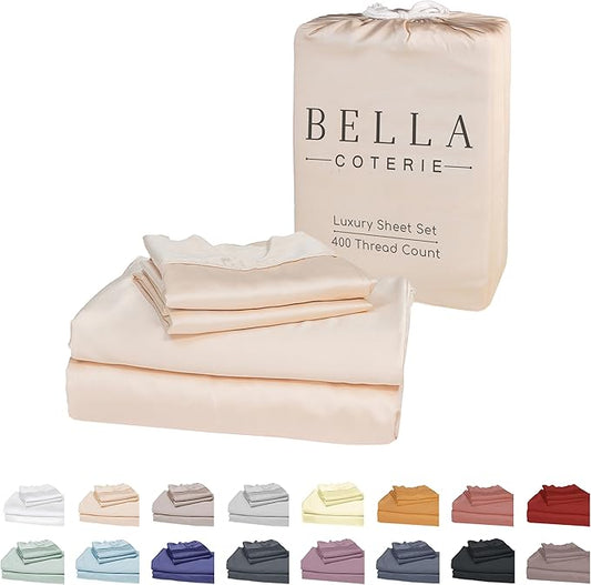 Bella Coterie Luxury Bamboo Viscose Twin Size Sheet Set | 100% Organically Grown | Ultra Soft | Cooling for Hot Sleepers | 18" Deep Pocket [Champagne]