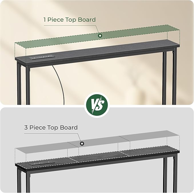 SUPERJARE 5.9 Inch Narrow Console Table with Outlet, Sofa Table Set of 2, Total Length 78'', Behind Couch Table, Long Entryway Tables with Charging Station, for Living Room, Hallway, Black