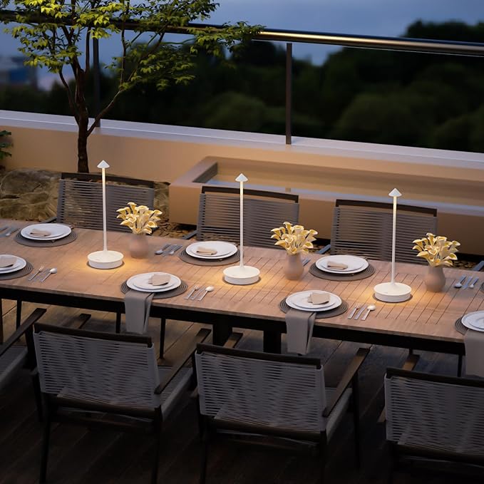 Set of 2 Small Cordless Table Lamp Rechargeable, Battery Operated Desk Lamp, 4000mAh LED Touch Lamp, Dimmable Portable Outdoor Waterproof Wireless Table Light for Restaurants/Bars/Outdoor（White