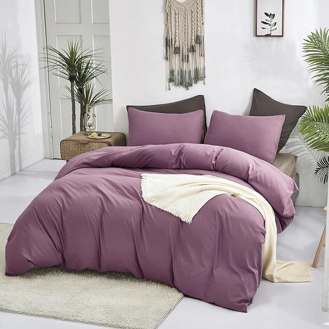 Luxlovery Purple Comforter Set Twin Women Girls Pale Mauve Bedding Comforter Set Solid Lilac Soft Breathable Pale Mauve Blanket Quilts 3 Piece Modern Bedding Set for Women Men Adults Twin Bed