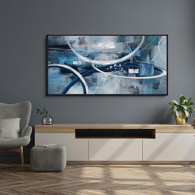 XLSJERST Abstract Canvas Wall Decor - Modern Living Room Wall Art Elegant Combination of Tones Black and White Gray Background Blue Gradient Picture Size 20x40