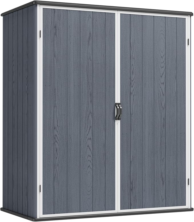 Greesum 5×3FT Plastic Outdoor Storage Shed with Floor, Resin Storaged Sheds with Lockable Door, Window & Vent, All-Weather Tool Sheds for Garden, Backyard, Patio, Dark Gray (4.7×2.5FT)