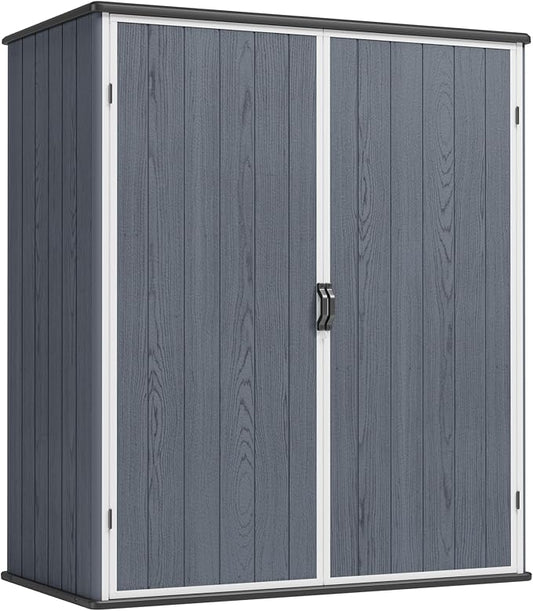 Greesum 5×3FT Plastic Outdoor Storage Shed with Floor, Resin Storaged Sheds with Lockable Door, Window & Vent, All-Weather Tool Sheds for Garden, Backyard, Patio, Dark Gray (4.7×2.5FT)