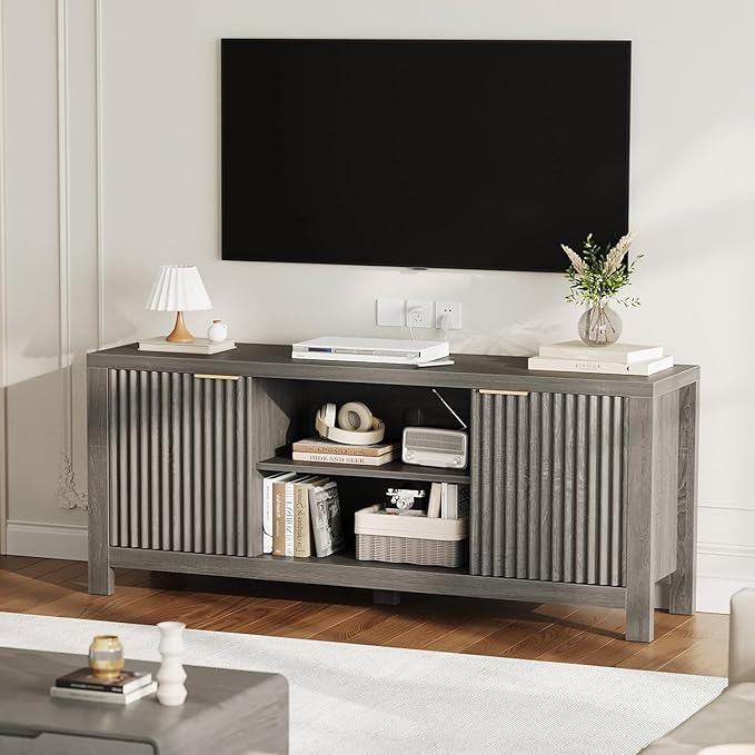 TV Stand for TVs up to 65 Inch – Television Stands 100lbs Capacity, Media Console Table, Entertainment Center with Open Storage Shelves – Fits 50/55/60/65 Inch TVs (Grain Oak)