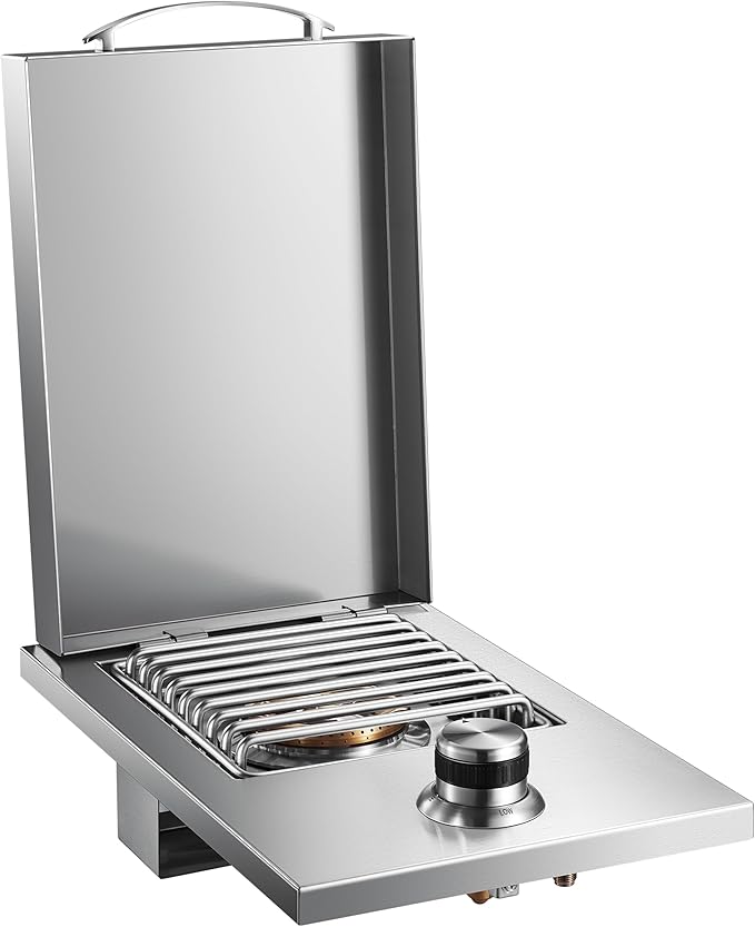 VEPURLT Outdoor Grill Drop-in Gas Single Side Grill Burner, 304 Stainless Steel, Natural Gas Built-in Side Burner