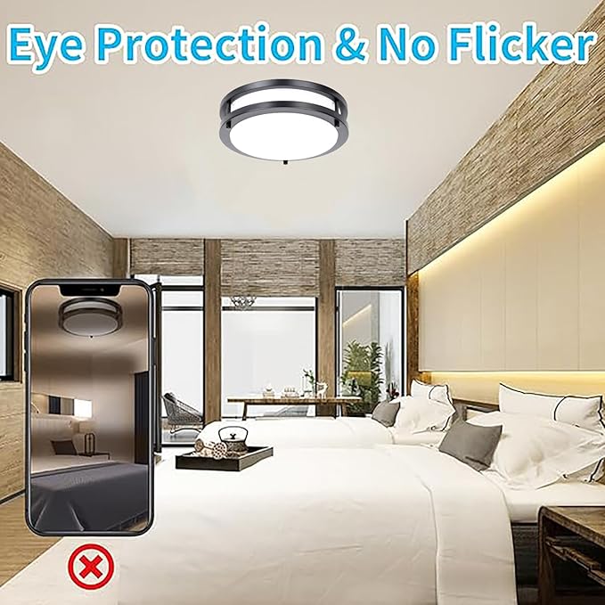 Drosbey 48W LED Flush Mount Ceiling Light Fixture, Ceiling Lights for Kitchen, Bedroom, Bathroom, Garage, Dimmable, Super Bright 5000 Lumens, 3000K/4000K/5000K Adjustable (Black)