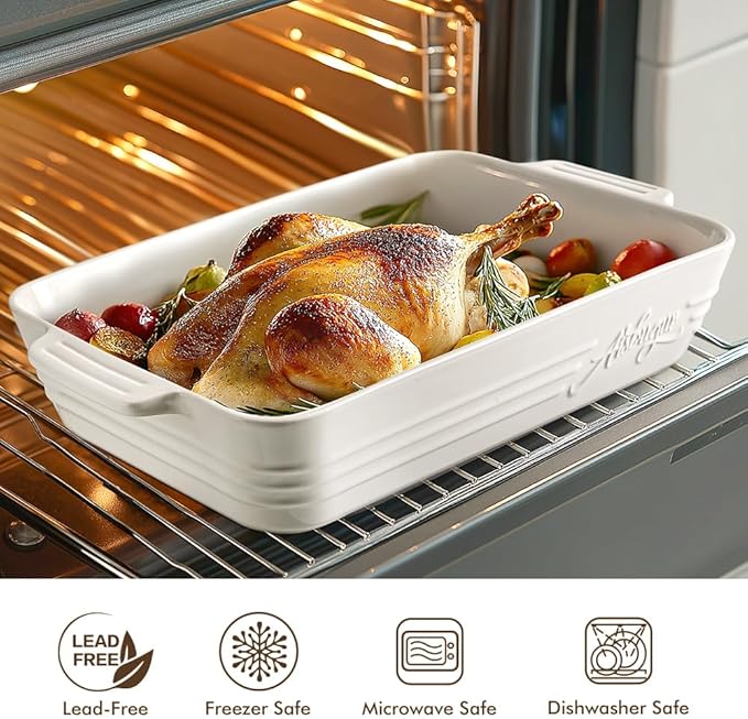 Ceramic Baking Dish Set, 3-Piece Casserole Dishes for Oven, Rectangular Baking Pans, Deep Lasagna Pans with Handles, Multi-Size Set for Cooking, Baking, Serving, and Gifting, White (16.1''/12.2''/9'')