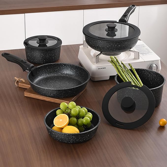 Pots and Pans Set, Nonstick Detachable Handle Cookware Set, Induction Kitchen Cookware Set with Removable Handle, Healthy Non Stick Cookware, Dishwasher ＆ Oven Safe, PFOA Free