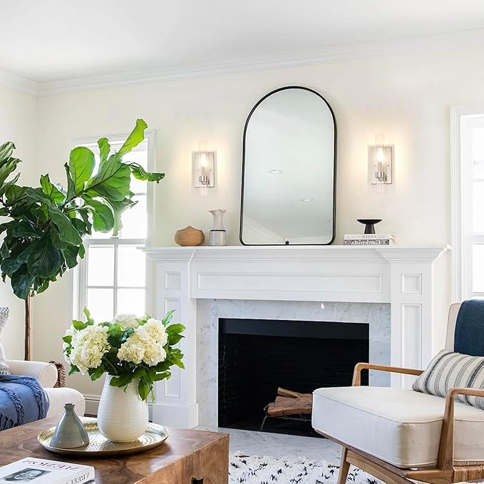 Untrammelife Polished Nickel Wall Sconce, Modern Vanity Light Fixtures, Dimmable Sconces Wall Lighting with Clear Glass Shade, Wall Lights for Bedroom Living Room Mirror, E12 Base(LED Bulb Included)