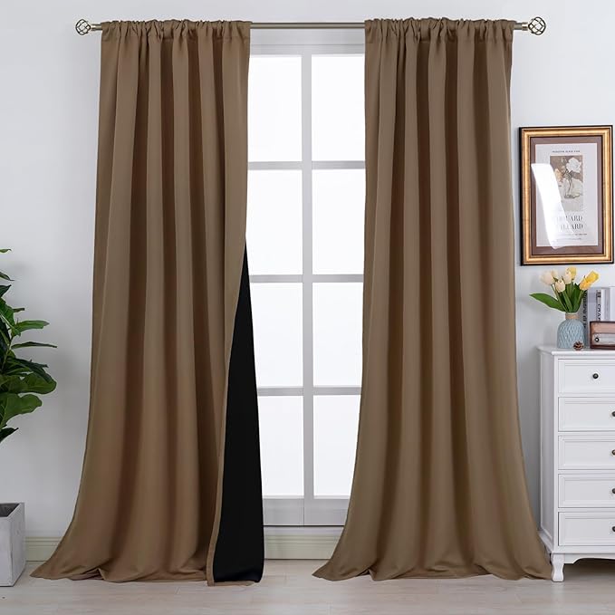 BGment 100% Room Darkening Thermal Insulated Blackout Curtains 108 Inches Long with Liner, Rod Pocket and Back Tab Double Layer Noise Reduce Curtains for Bedroom (52 x 108 Inch, 2 Panels, Taupe)