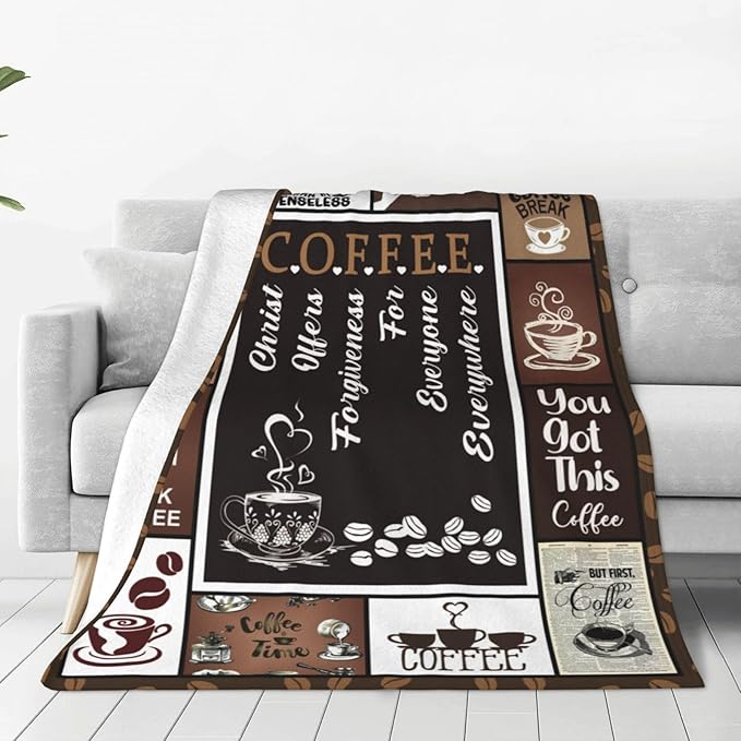 Coffee Blanket Coffee Throw Blanket Soft Fleece Flannel Bedding Gifts for Men Women Girls Lovers Adults Stuff Plush for Couch Sofa Bed Room Decor 60"X80"