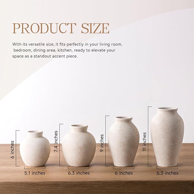 Vanselia Ceramic Flower Vase Home Decor - Farmhouse Table Vases Rustic Vintage Living Room Kitchen Bedroom Decorations for House Book Shelf Office Coffee Desk Dining Fireplace (7.4" Rustic)