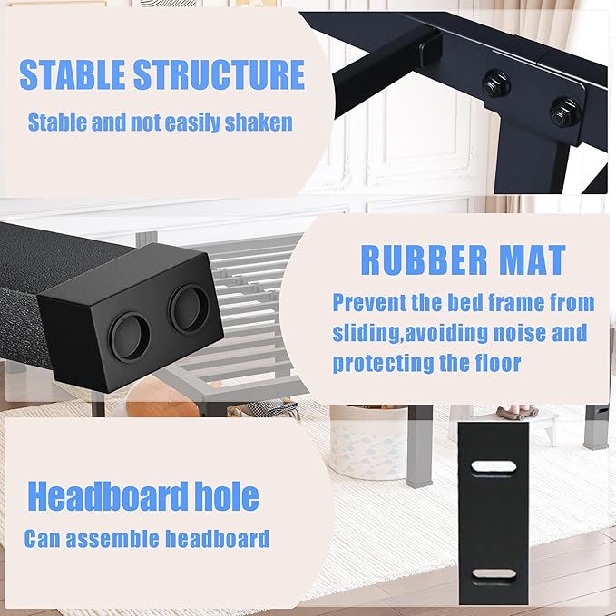 Twin XL Size Bed Frames18 inch High 3500 lbs Heavy Duty Metal Platform, Mattress Foundation with Steel Slat Support/No Box Spring Needed/Noise Free/Non-Slip/Easy Assembly