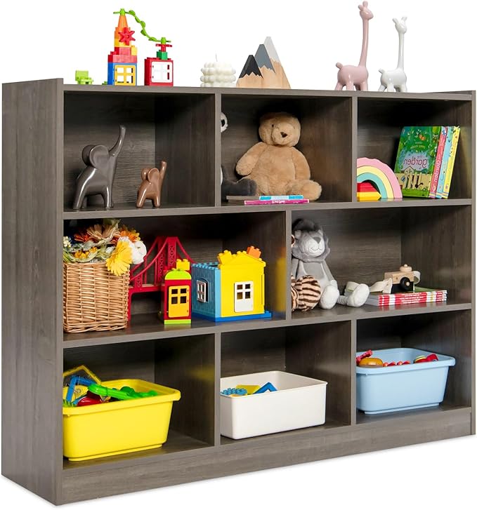 NAFORT 8-Cube Organizer Storage Cabinet, 3-Tier Bookshelf,Low Displaycase, Wooden Bookcase for Bedroom/Preschook/Classroom/Office, Gray