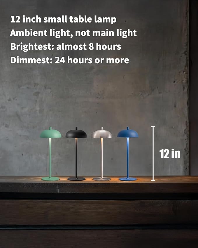Cordless LED 12" Small Table Lamps Set of 2, Portable Waterproof Desk Lamp, 3 Color Dimming Rechargeable Battery Lights, for Bedroom, Outdoor, Dining Room, Bedside, Baby Night Light (Green)
