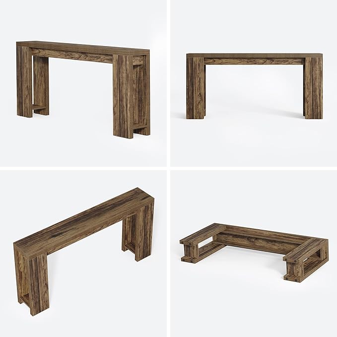 LITTLE TREE 70.9-Inch Long Entryway Table, Narrow Farmhouse Sofa Console Table for Living Room, Hallway, Walnut Brown