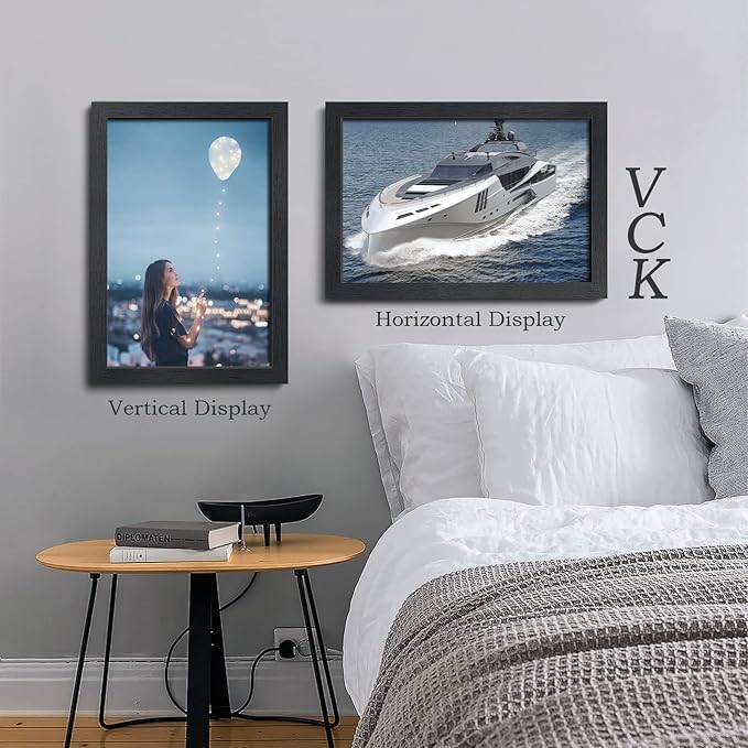 VCK 12x18 Poster Frame - 2 pack, Solid Wood Picture Frames with Polished Plexiglass, Wall Hanging (black)