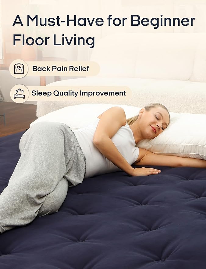 Syrinx Japanese Floor Futon Mattress, Foldable Tatami Sleeping Pad for Adults & Kids, Roll-Up Floor Bed or Bench Cushion