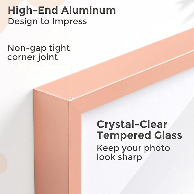 20x24 Metal Picture Frame for Wall With Mat for 16x20, 20''x24'' Aluminum Photo Frames With Tempered Glass for Home Decor, Minimalist Modern Poster Frame Horizontal And Vertical Formats, Rose Gold