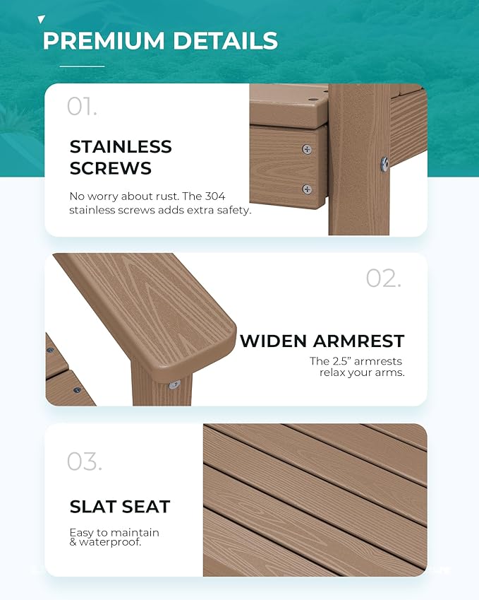 SERWALL 7-Piece Patio Outdoor Table & Chairs, HDPE Dining Set with Umbrella Hole & All-Weather Design for Lawn, Backyard, Poolside, Brown