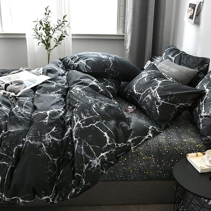 Luxlovery Black Marble Comforter Set California King Black and White Marble Bedding Comforter Set Women Men Gothic Abstract Comforter King Size Breathable Soft Cozy Blanket Quilts Comforter