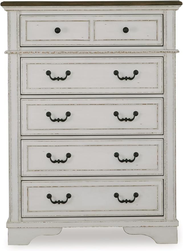 Signature Design by Ashley Blendon Traditional 5-Drawer Chest of Drawers with Safety Stop, White & Dark Brown