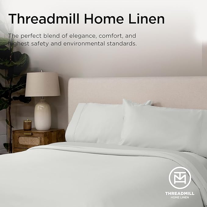 Threadmill Supima Cotton Sheets, 1000 Thread Count Soft 100% Cotton Sheets for Cal King Size Bed, 4 Pc Light Grey Cal King Bed Sheets Set, 5-Star Hotel Quality, Elasticized Deep Pocket Cal King Sheets