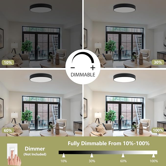 18 Inch Modern Flush Mount Ceiling Light, 4-Lights Black Round Light Fixture, Minimalistic Ceiling Lamp Fixture for Bedroom Laundry Room Bathroom Living Room