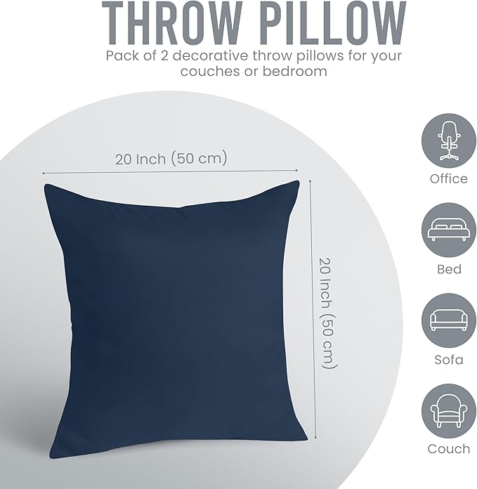 Utopia Bedding Throw Pillows Insert (Pack of 2, Navy) - 20 x 20 Inches Bed and Couch Pillows - Indoor Decorative Pillow