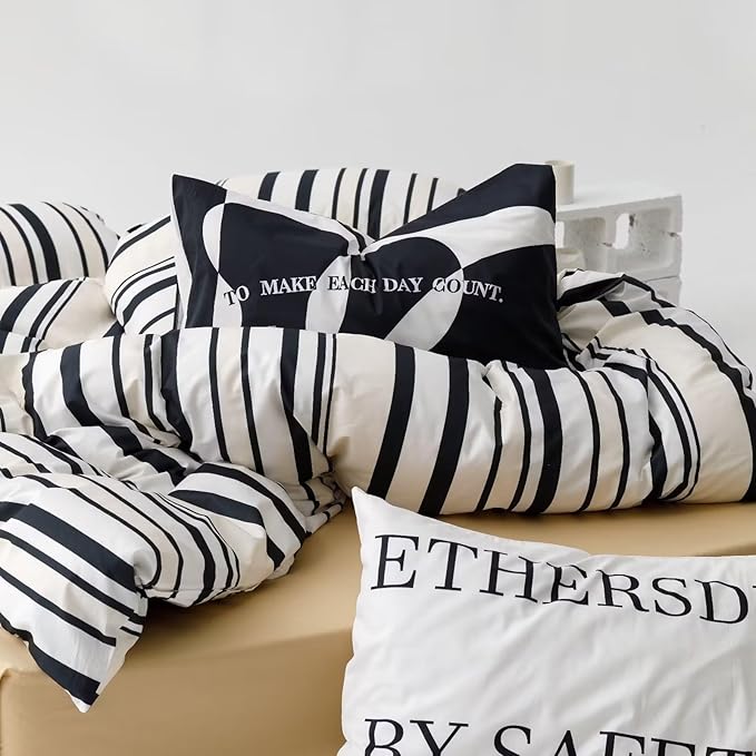 Cottonight Black and White Striped Comforter Set King Geometric Bedding Comforter Women Men Beige Black Blanket Quilts Geometric Ticking Bedding Set Fluffy Folkloric Boho Quilts for King Bed