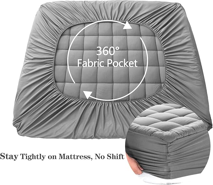 EASELAND Queen Size Mattress Pad Pillow Top Mattress Cover Quilted Fitted Mattress Protector 8-21" Deep Pocket Cooling Mattress Topper (60x80 Inches, Light Grey)