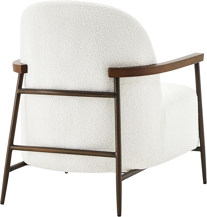 CHITA Accent Chair for Living Room, FSC Certified Modern Upholstered Faux Sherpa Fabric Armchair with Metal Frame and Wooden Armrests, White