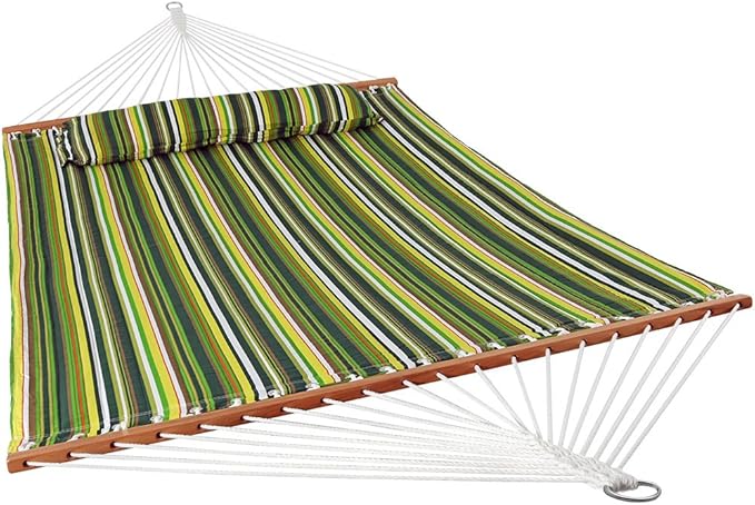 Sunnydaze Quilted Outdoor Hammock with Spreader Bars - Heavy-Duty 450-Pound Capacity Double Hammock for Outside - Melon Stripe