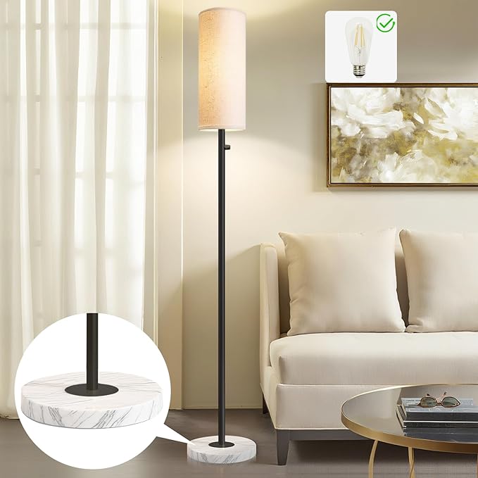 Floor Lamp for Living Room,Dimmable Floor Lamp with LED Bulb,Modern Standing Lamp with Marble Base,Tall Standing Lamps for Living Room,Bedroom,Office,Reading and Nursery(Black)